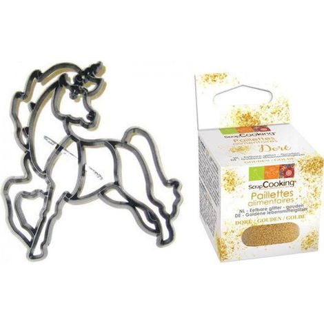 Emporte-pièce Licorne à assembler + paillettes dorées
