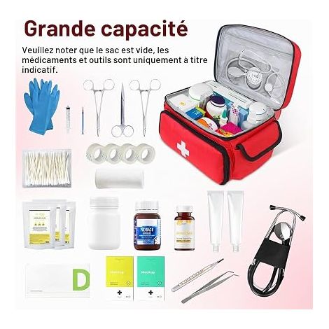 Trousse de Secours Vide, Trousse Infirmiere Pharmacie Voyage, Sac de Rangement de Médecine Portable, 30x20x18CM, Maison Bureau voiture Camping Randonnée (1/4)