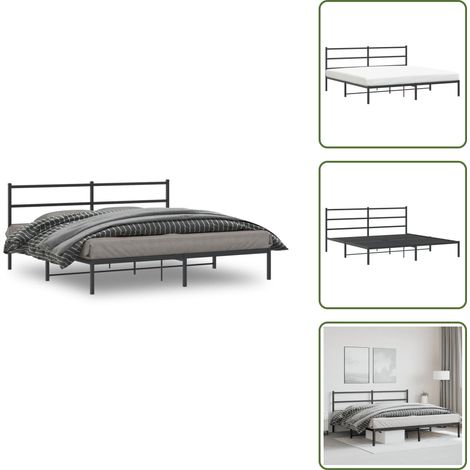 The Living Store Cadre de lit métal sans matelas avec tête de lit noir 193x203cm - Cadre De Lit - Lit Double - Lit Metal - Lit Avec Têtedé Lit - Literie (1/5)