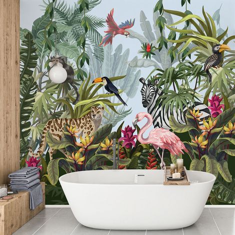 Papier peint panoramique Enfants - Animaux de la Jungle - 130 cm x 130 cm (1/4)