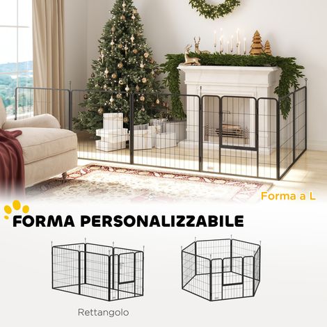 Modulares, faltbares Hunde-Laufgitter mit 6 Elementen und Stahltür. Höhe 80 cm. Dunkelgrau. (1/5)