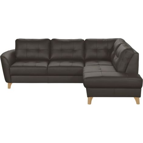 Canapé d'angle convertible en cuir italien de luxe 5 places NORIA avec coffre, chocolat, angle droit (1/5)