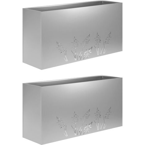 vidaXL Macetero de Jardín 2 uds. Plateado 100 x 30 x 49 cm (1/2)