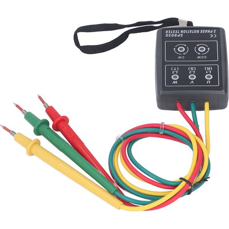 Indicateur de rotation de phase, 5 indicateurs LED, sans pile, 3 cordons de test, testeur de rotation de séquence triphasée, 60 V à 600 V CA (1/5)