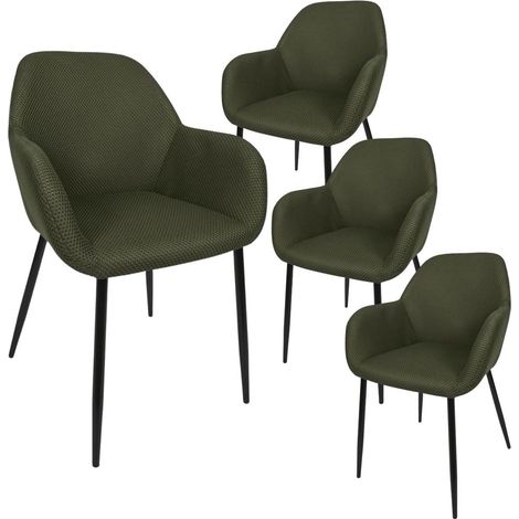 Lot de 4 fauteuils de table en tissu texturé maille 3D kaki - ELECTRON (1/5)
