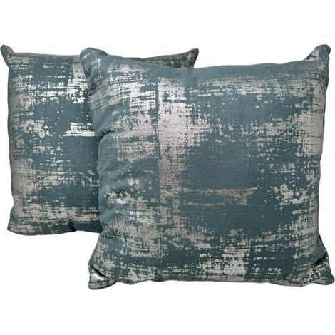 Jet-Line® 2-er Set Deko Kissen Petrol - Silber 40x40 cm Sofakissen Indoor mit Füllung (1/2)