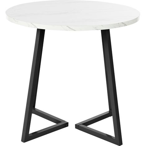Table à manger ronde (1 pc), table de cuisine, structure métallique unique, motif marbre moderne, adaptée à salle à manger/salon, blanc/noir (1/5)