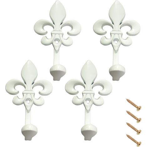 Crochets muraux blancs Embrasses de rideaux métal vintage au design fleur lys avec vis Patères décoratives pour salon salle de bain armoire (1/5)