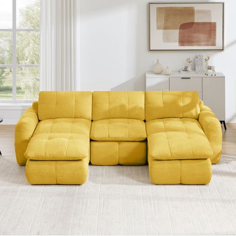 Sofá modular en U de 3 plazas 264 x 160 x 68 cm en chenilla amarilla HAVRYA (1/5)