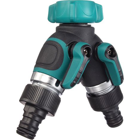 Robuster Gartenschlauchverteiler, 2-Wege-Y-Anschluss, Doppelschlauchanschluss, Y-Ventil, komfortabler gummierter Griff, Gartenwasserschlauch-Kugelhahn, einfacher Griff