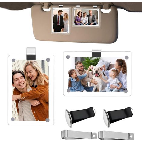 2 Pièces Cadre Photo en Acrylique de Voiture, Support Photo pour Pare-Soleil de Voiture, Porte Photo Magnétique pour Grille d'Aération du Tableau de Bord, Convient pour toutes les photos de famille (1/5)