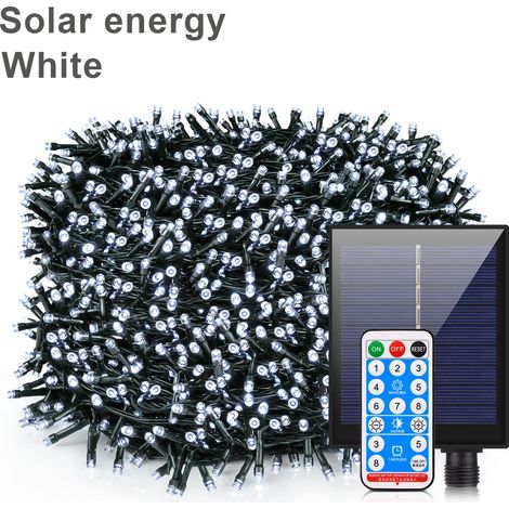 Guirlande lumineuse solaire d'extérieur (50 m, 500 LED blanches) étanche, avec grand panneau solaire et charge rapide. Idéale pour la décoration de Noël, de fêtes et de jardin. (1/5)