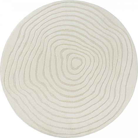 Tapis rond 200 cm crème – Tapis relief en polypropylène – Anti-acariens et hydrofuge – Pour chauffage au sol – Unamourdetapis