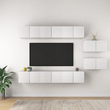 Meubles TV 8 pcs Blanc Bois d'ingénierie (1/5)
