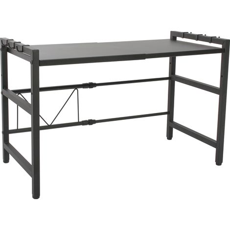 Todeco – Support extensible pour four à micro-ondes – Étagère de rangement cuisine avec 6 crochets – Charge 25 kg – Dimensions réglables 36-60 x 36 x 34,5-44 cm – Noir