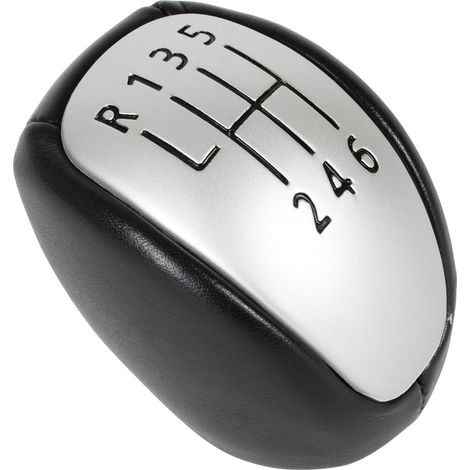 Pomo de cambio de marchas Renault Laguna III 07-15 6 VELOCIDADES CUERO ECOL脫GICO NEGRO + PLATA