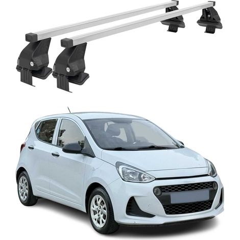 OMAC Dachträger Querträger Stahl für Hyundai i10 II 2014-2019 – Abschließbar – City-Crash-getestet – DIN 75302:2019 – ISO/PAS 11154:2006 – Max. 50 kg Silber (1/5)