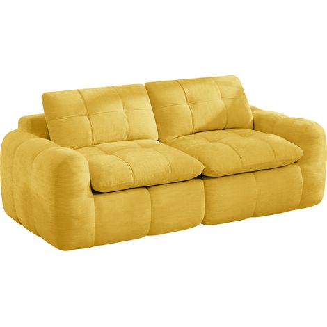 Canapé modulaire 2 places, capitonnage carré, mousse haute densité 32D, tissu velours côtelé, assise profonde, design épuré, sans assemblage, pour appartement, salon et chambre, jaune (1/5)