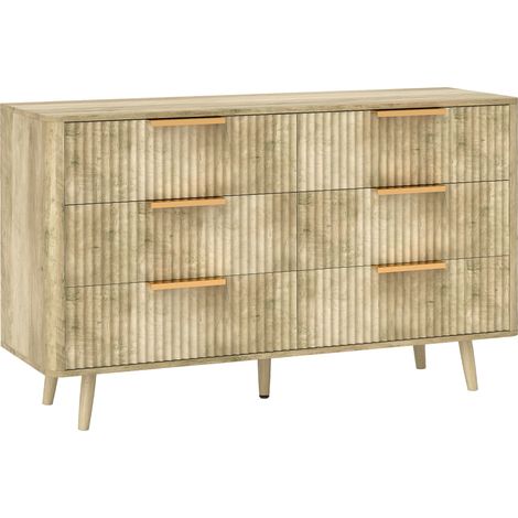 Commode 6 tiroirs cannelés ISLA aspect bois et doré (1/5)