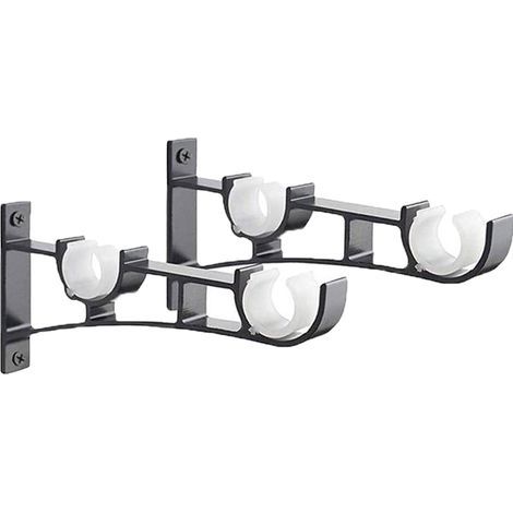 2pièces Tringle À Rideau En Métal Robuste, Support De Tringle À Rideaux, Double Tringle À Rideau Pole Holder, Support Rideau, Support De Tringle À Rideau En Aluminium, Support De Tringle À Rideau Noir (1/4)