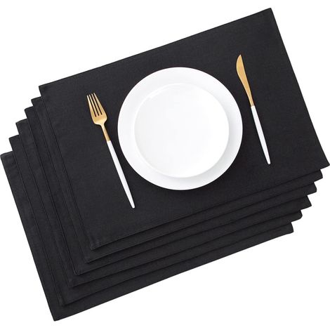Lot de 6 Sets de Table en Tissu et Noir