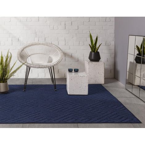 Antibes Geometric 3D Blue Linear Flatweave Kitchen Indoor Outdoor Floor Mat Rug Large Carpet 160 x 230 cm (5'3"x7'7") (1/4)