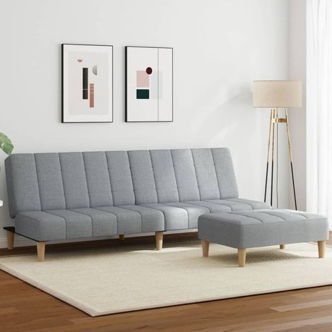 Schlafsofa 2-Sitzer mit Fußhocker Hellgrau Stoff vidaXL (1/5)