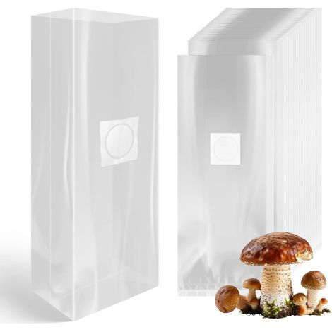 Lot de 60 Transparent Sacs de Culture de Champignons 18 x 35 cm avec Filtre - Kit de Culture de Champignons Sac de Plantation de Champignons - Accessoires de Culture pour Enoki (1/5)