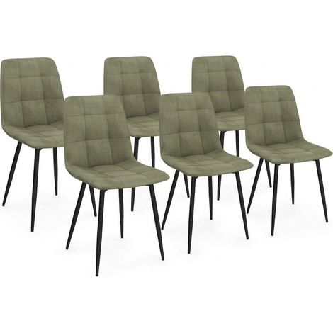 Idmarket – Lot de 6 chaises en velours vert kaki – Dossier 45 cm – Pieds en métal noir – Design moderne pour salle à manger (1/5)