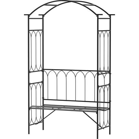Arche à rosiers avec banc pour 2 personnes arceau à rosiers de jardin pour plantes grimpantes 115 x 50 x 203 cm noir (1/5)