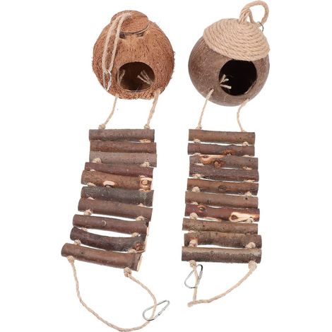 2 Pices Chelles Jouant Oiseau Hutte Chelle Nid Accessoires Balanoire Pont D'escalade Perruches Maison Hamac Jouets Coquille Scurit Aire De Jeux B (1/5)