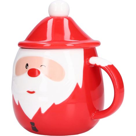 Mug de Noël en céramique 450ml avec couvercle et cuillère, grande capacité pour thé, lait ou café, idéal pour la maison.