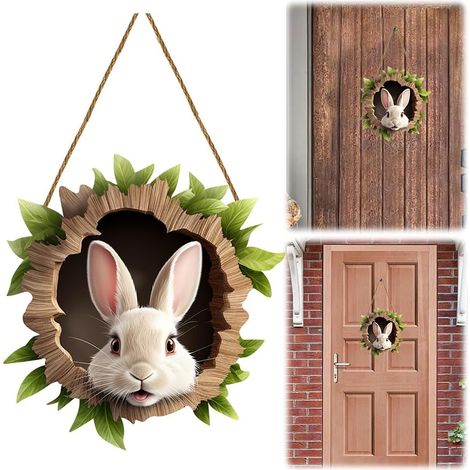 Plaque de porte de Pâques en forme de lapin - Panneau de bienvenue pour les vacances - Décoration murale (1/5)