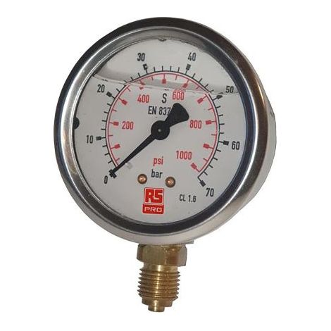Manomètre RS PRO, 0bar à 25bar, raccord G 1/4, Ø cadran 63mm ( Prix pour 1 )