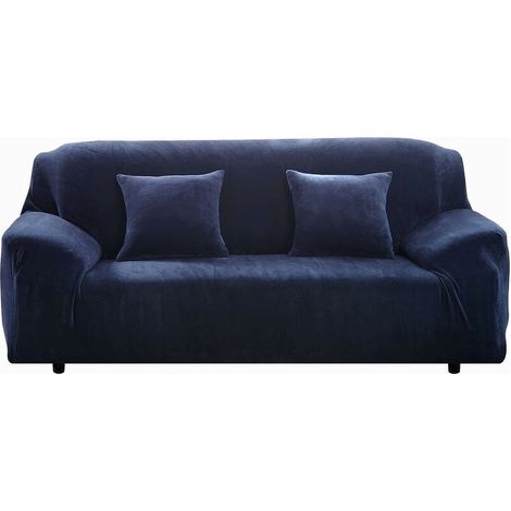 thick sofa covers 1/2/3/4 seater pure color sofa protector velvet easy fit elastic fabric stretch couch slipcover (blue, 2 seater 145-185cm), HANBING (1/5)