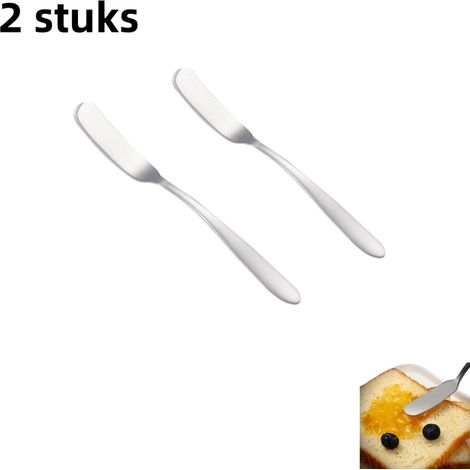 Lot de 2 couteaux à beurre en acier inoxydable à tête ronde et long manche pour beurre confiture fromage et crème argenté (1/5)