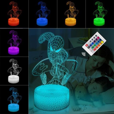 Veilleuse 3D pour enfants, lampe illusion d'optique 3D sur le thème des super-héros, cadeau de Noël ou d'anniversaire pour enfant (fille ou garçon), 16 couleurs, télécommande (1/5)