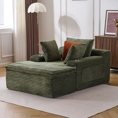 Canapé-lit en velours côtelé, doux et confortable, avec 3 coussins et 1 couverture, sans montage – Dimensions : 165 x 112 x 63 cm (1/5)