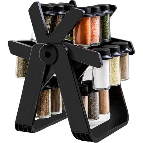 Range-cuisine tournant avec 18 pots : organisateur d'épices pour plan de travail, étagère à condiments rotative (1/5)