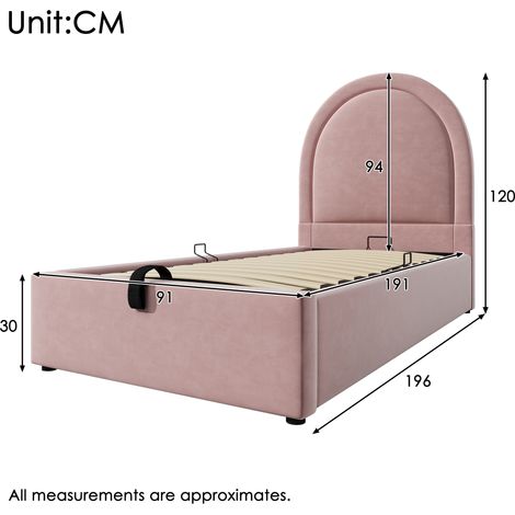 Lit enfant 90x190 cm rose velours, cadre de lit simple pour garçon et fille, sans matelas