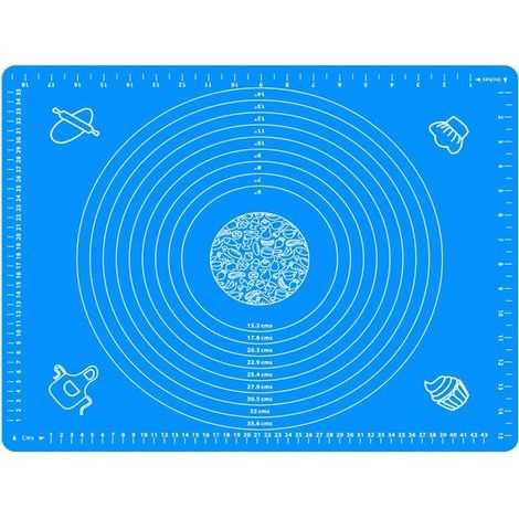 Alfombrilla de silicona antideslizante y antiadherente para repostería de 19,7''x15,8'' (50x40 cm), alfombrilla para masa de fondant con medidas, libre de BPA (azul) (1/5)