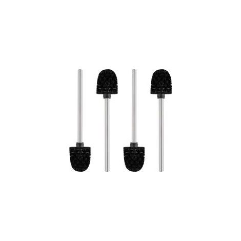 Juego clásico de 4 piezas de escobilla para inodoro, mango de acero inoxidable, cabezal de cepillo negro de 8 cm.