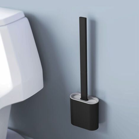 Toilettenbürste, Silikon-Toilettenbürste mit schnelltrocknendem Bürstenhalter, Schwarz 365 98 43 mm (1/5)