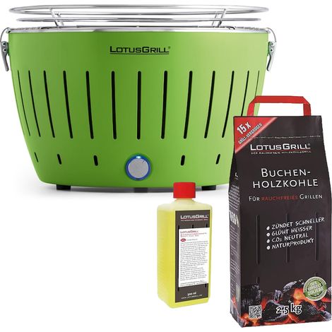 Barbecue Verde con Batterie e Cavo di Alimentazione USB + 2.5Kg di Carbonella di Faggio + Gel Combustibile 500ml -Lotus Grill (1/4)
