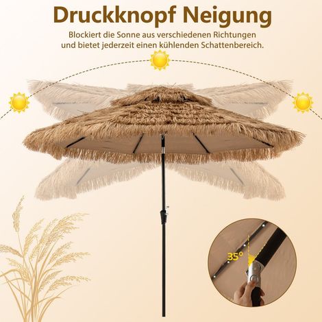Parasol Hawaï 300 cm en paille avec éclairage solaire LED et double toit - naturel et noir (1/5)