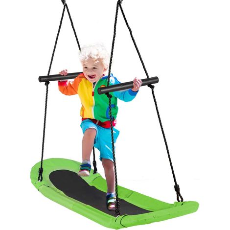 COSTWAY Altalena da Giardino Per Bambini, Altalena Ovale da Albero, con Maniglie, per Esterno, Portata Max. 150 kg (Verde)