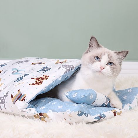 Sac De Couchage Pour Chat - Lit Couvert Pour Chats D Intérieur - Tanière Douillette Avec Oreiller Détachable - Lavable En Machine - 1 Pièce (1/5)