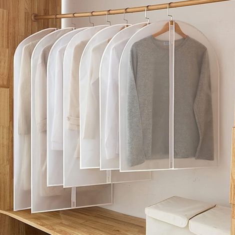 Housse Vetements à Suspendre 2 pièces vêtements suspendus cache-poussière robe de mariée couverture costume manteau sac de rangement clair vêtement sac organisateur garde-robe suspendu vêtements couve (1/5)