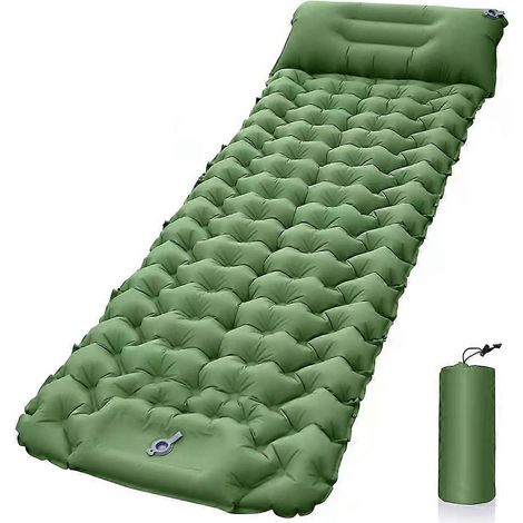 Matelas gonflable d'extérieur portable avec pompe à pied intégrée, idéal pour le camping et les voyages. Lit pliant d'extérieur.