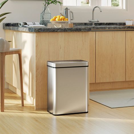 50 L Sensor-Mülleimer, automatischer Deckel, Edelstahl, vielseitig einsetzbar, Silberfarben